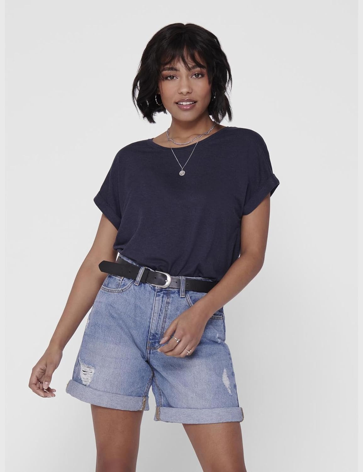Detalle de ONLY Tops für Damen Basic Kurzarm Rundhals – vielseitiges Basicshirt von ONLY