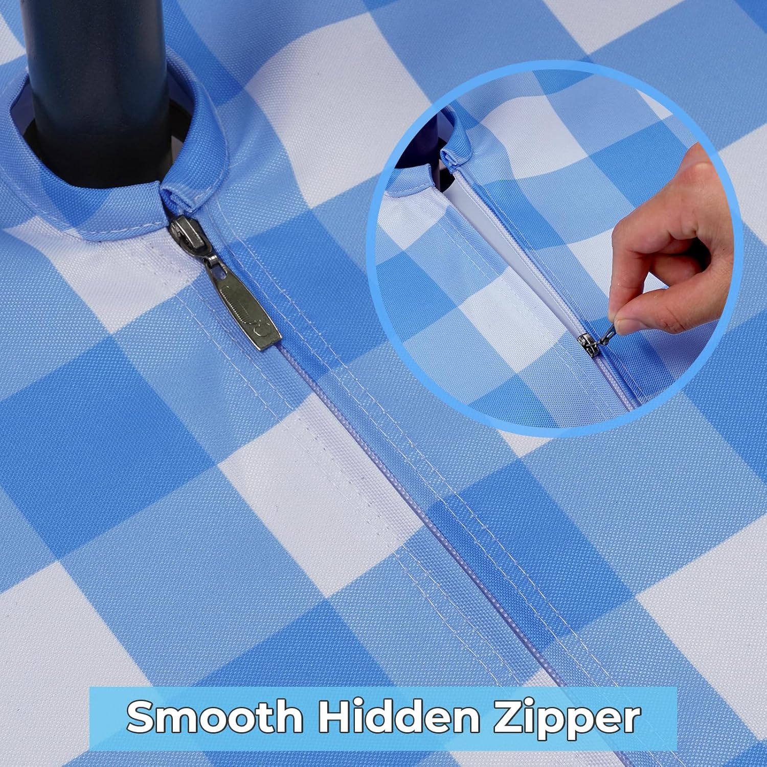 Thumbnail 2 de Eternal Beauty 132x178cm Rectangle Blue Checkered Tablecloth with Umbrella Hole and Zipper