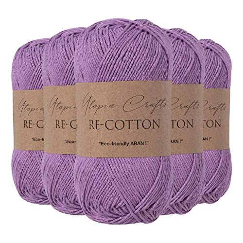 Utopia Crafts Re-Cotton, 5 pelotes de 100 g, violet