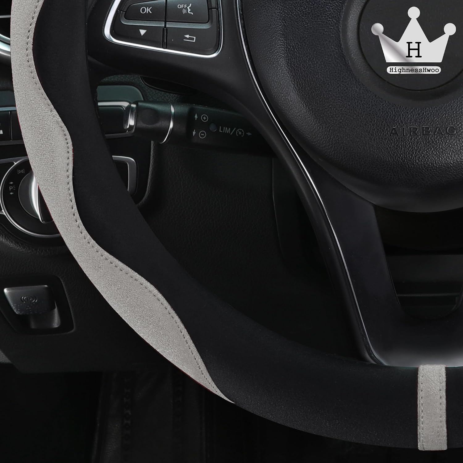 Detalle 2 de HighnessHwoo Luxury Alcantara Steering Wheel Cover 37-38cm