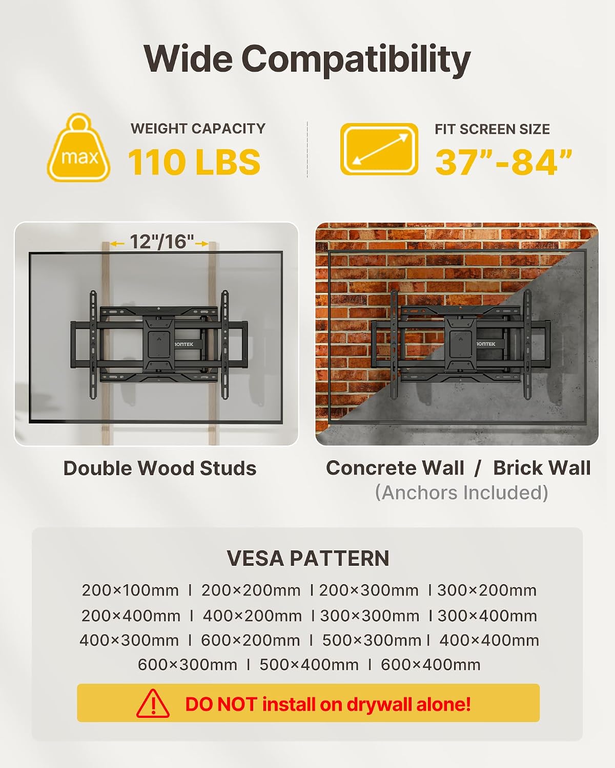 Detalle de monTEK Full Motion TV Wall Bracket for 37–84 inch TVs up to 50kg (VESA up to 600x400) with tool-free tilt