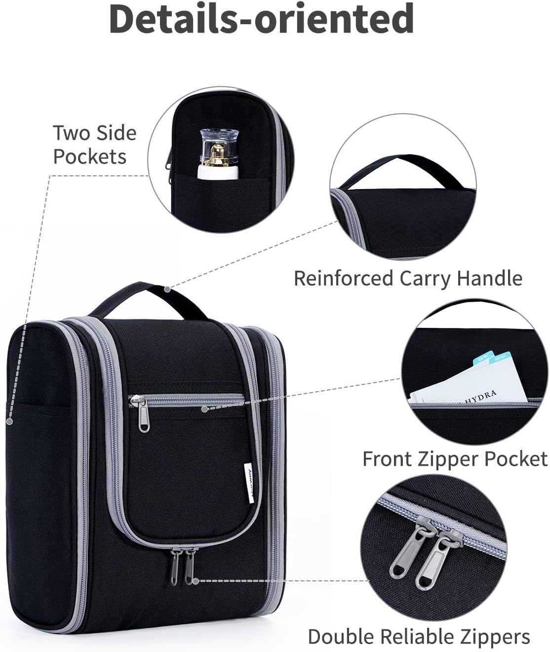 Thumbnail 3 de Narwey Travel Hanging Toiletry Wash Bag (Black, Small) – organised organiser for holiday essentials