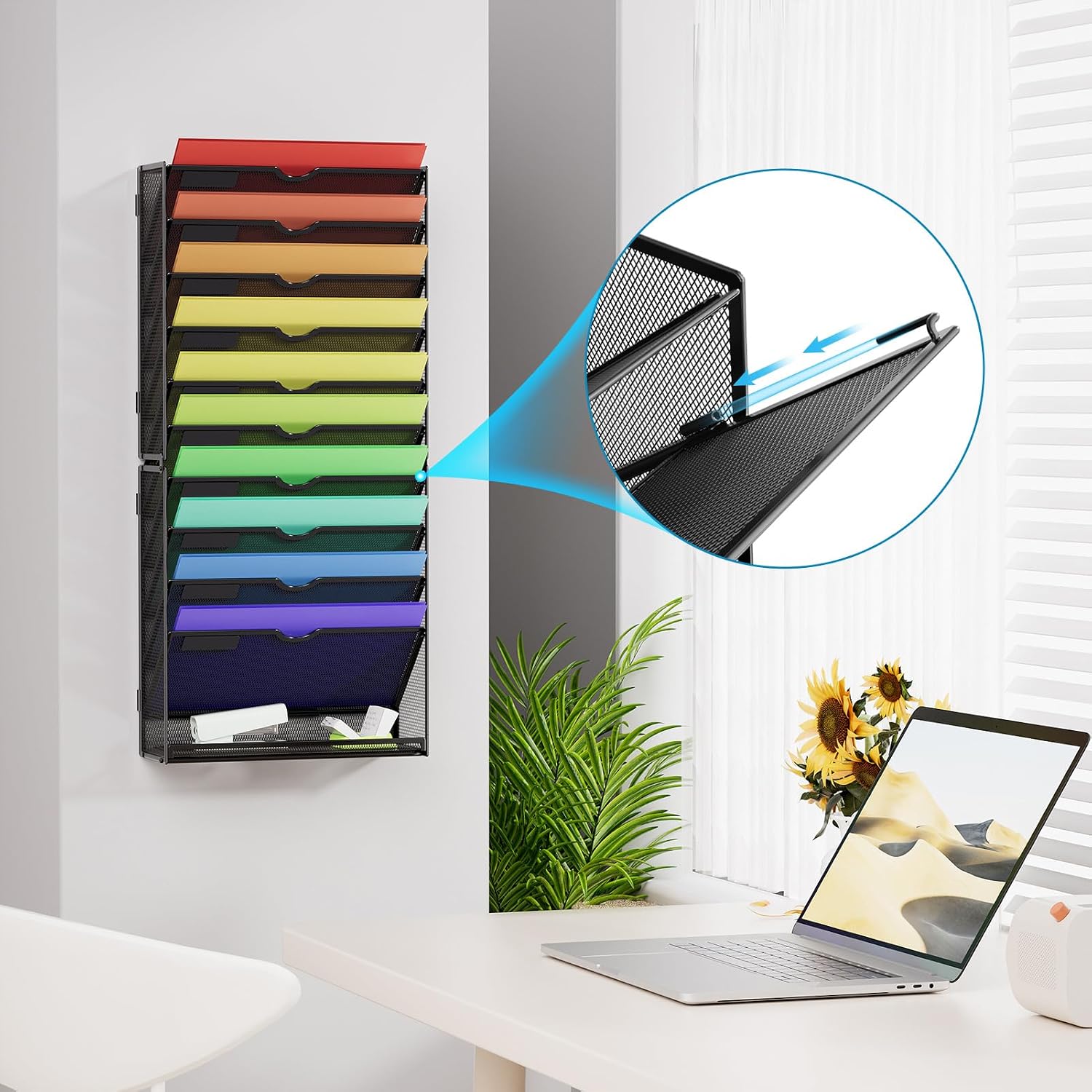 Detalle de Marbrasse 11 tier - Black Wall File Holder, Metal Mesh, Powder-Coated Finish