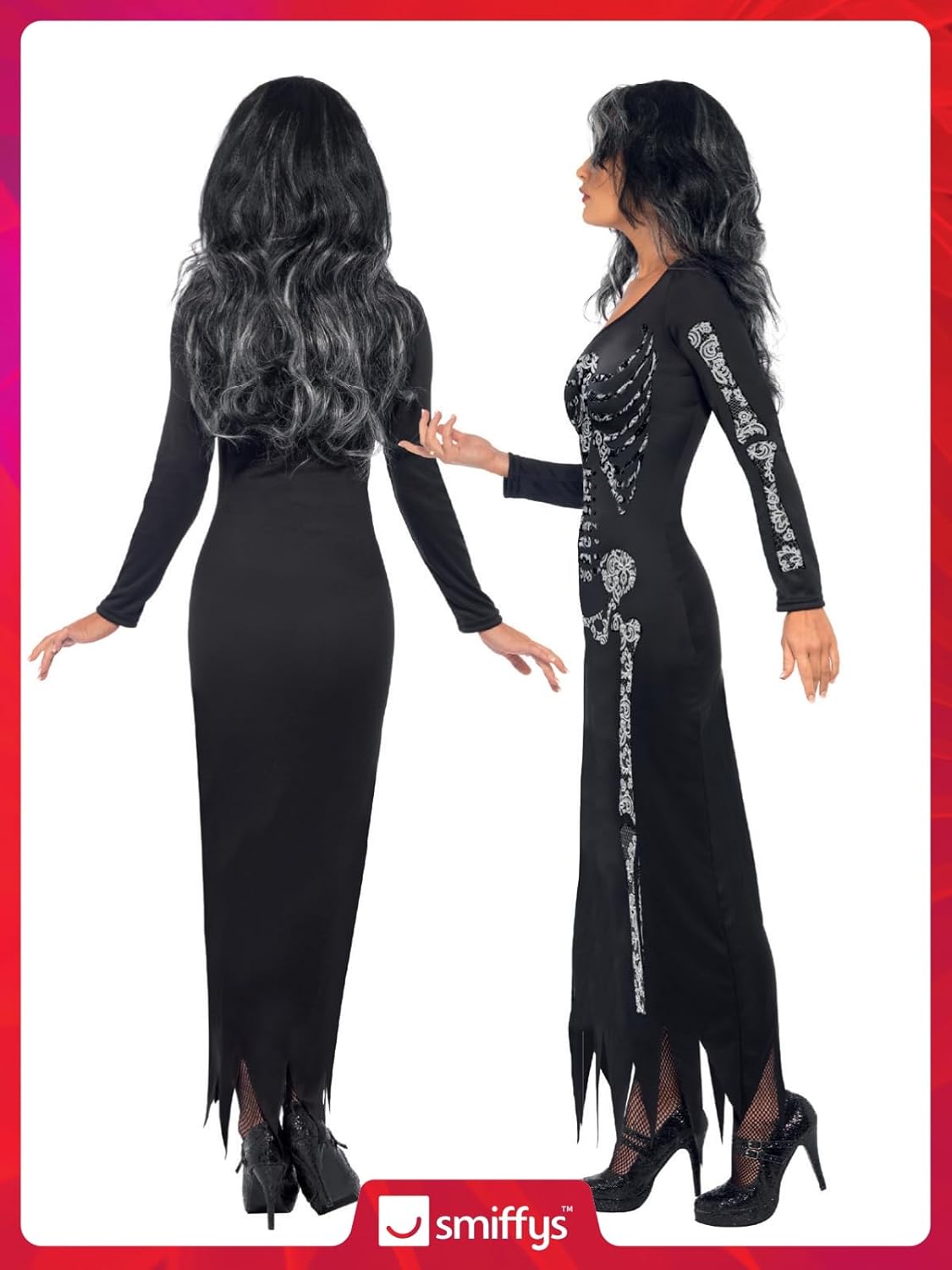 Thumbnail 5 de Smiffy's 38873L Skelettkostüm für Damen, L, schwarz – spooky Stil für Halloween