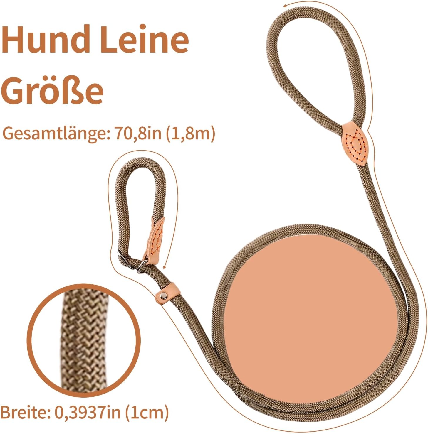 Detalle 2 de Retrieverleine mit Zugstopp, 180 cm – integriertes Halsband, wetterfest, verstellbar
