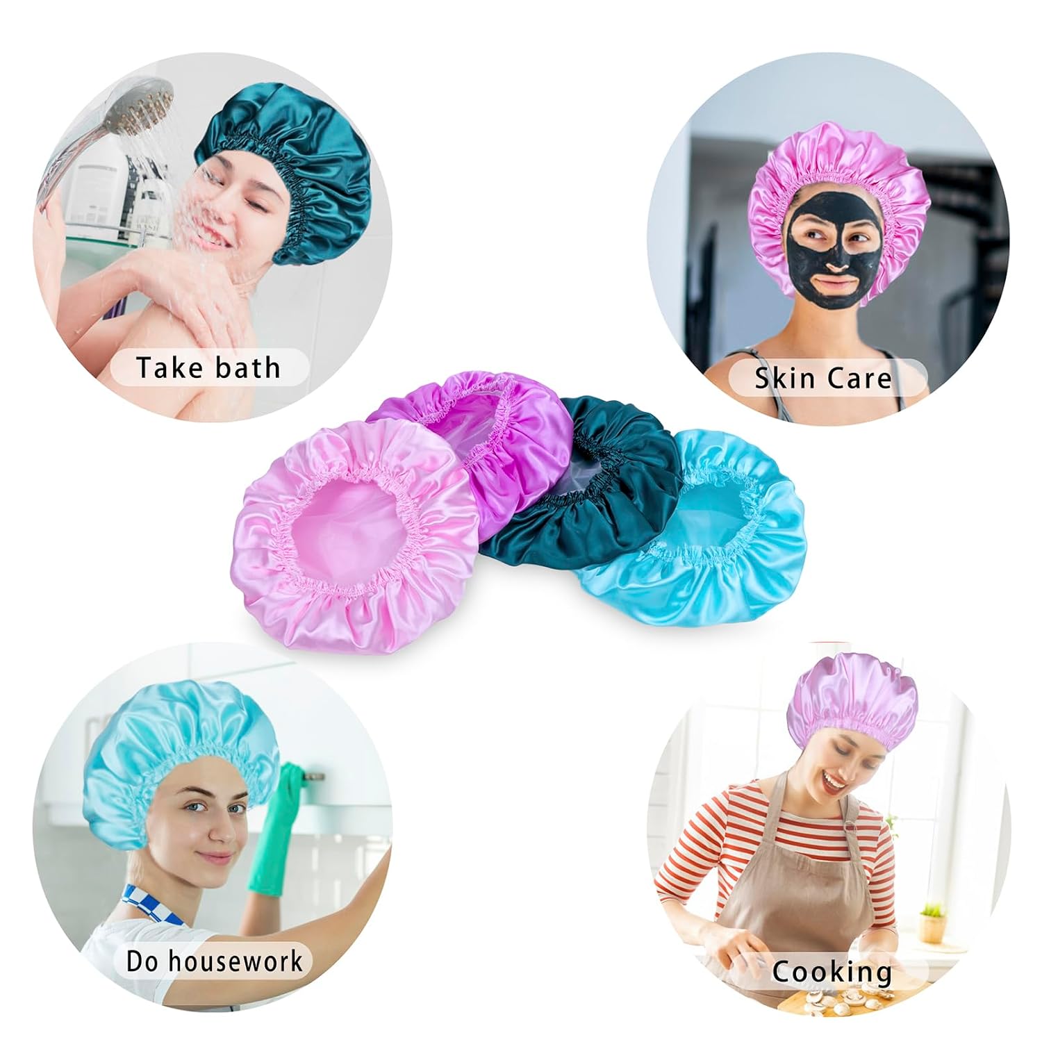 Thumbnail 4 de Shower Caps for Women 4-Pack reusable bath caps