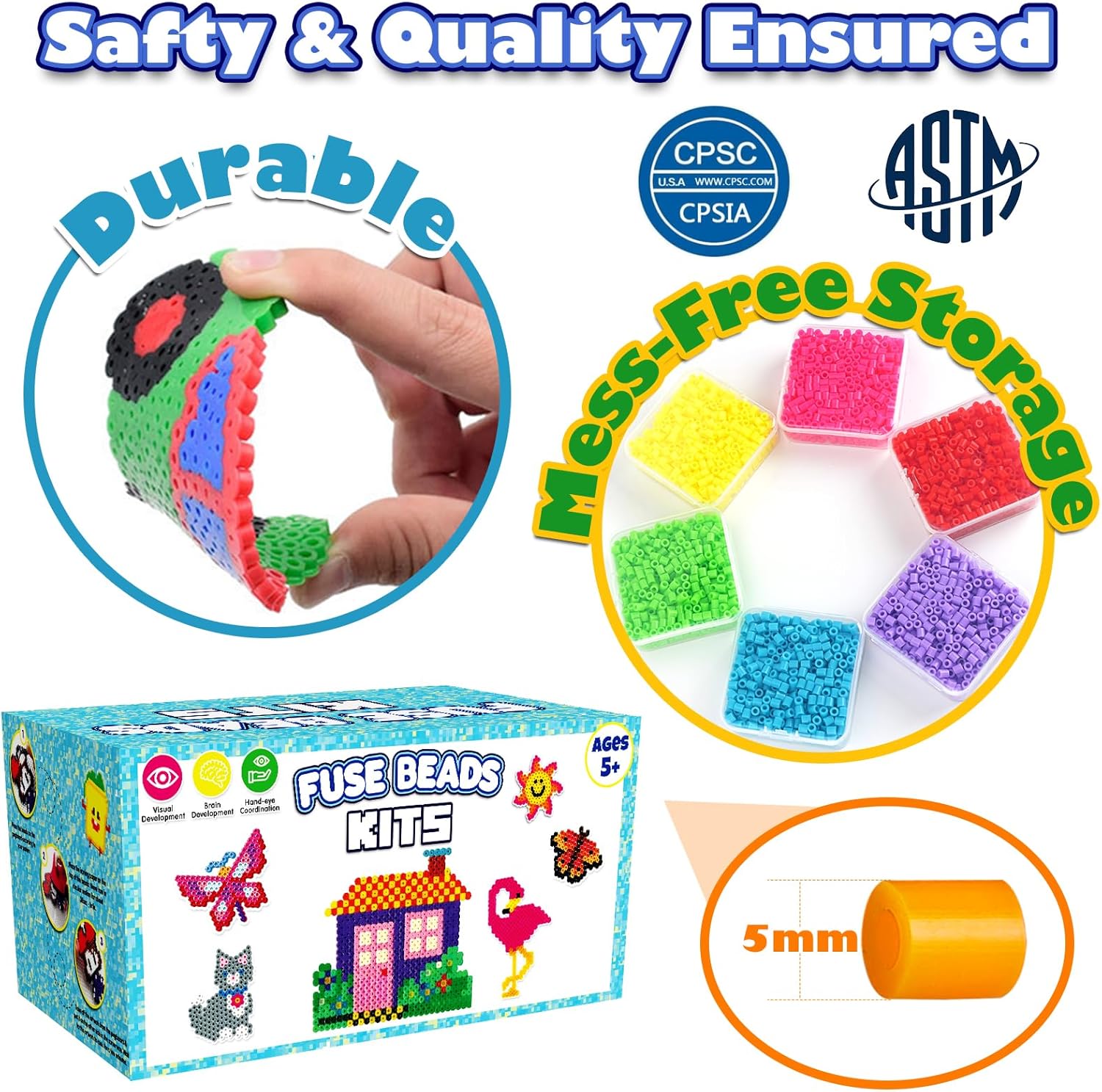 Thumbnail 3 de FunzBo Bügelperlen Set XXL mit 31.000 Teilen, 48 Farben (5 mm) – Komplettset mit Zubehör, Platten & Aufbewahrungsbox