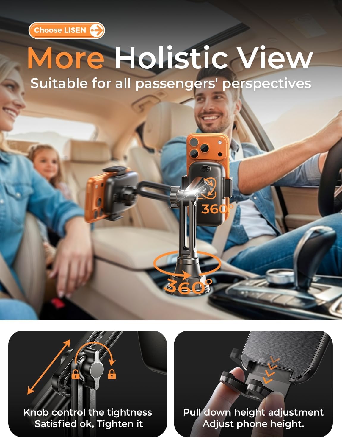 Detalle de LISEN Upgraded Cup Holder Phone Mount 360°