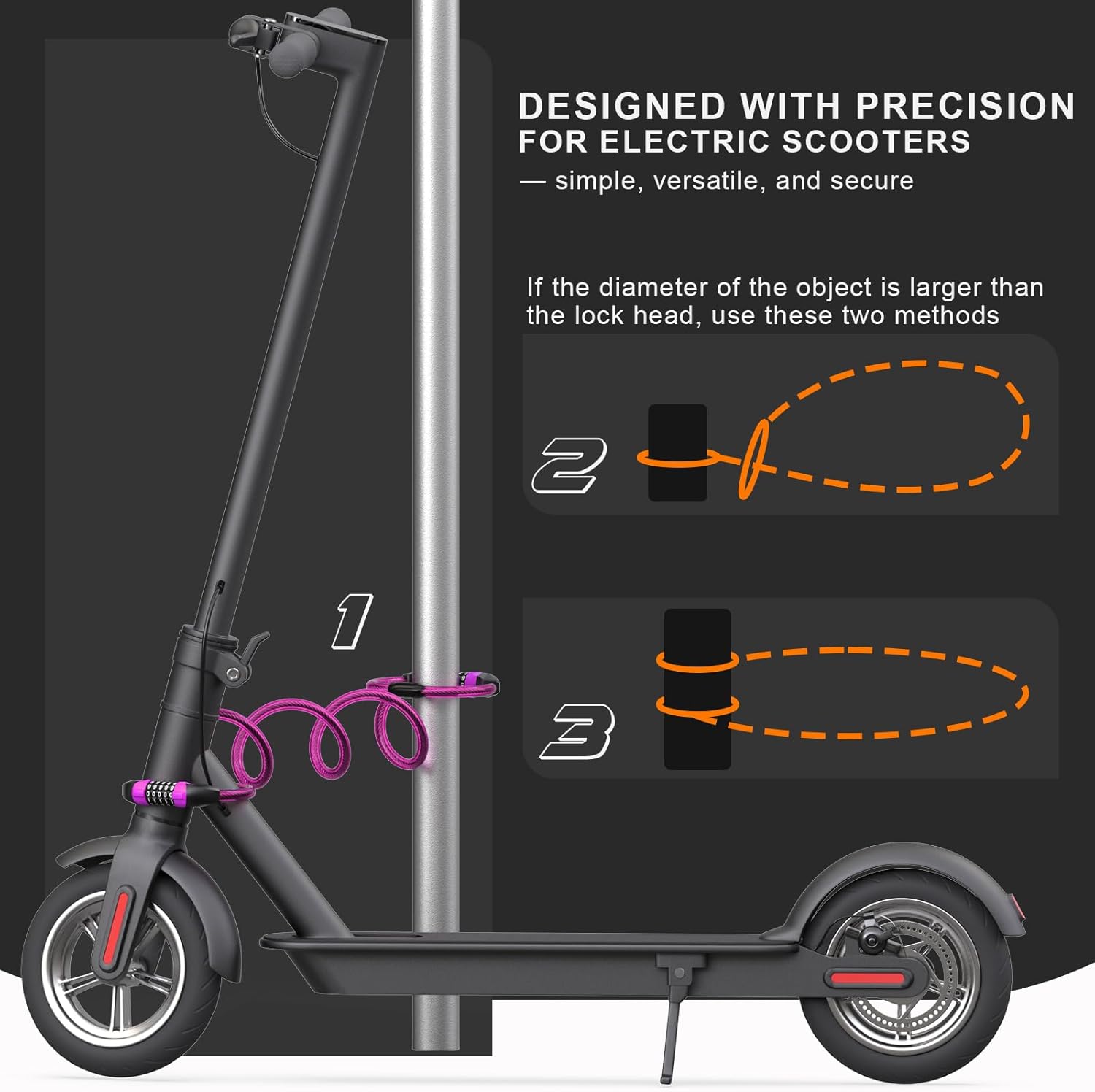 Thumbnail 5 de NextSeal E-Scooter Schloss mit Doppel-Zahlenschloss, 5-stelligem Code und 12-mm-Kabel (105 cm)