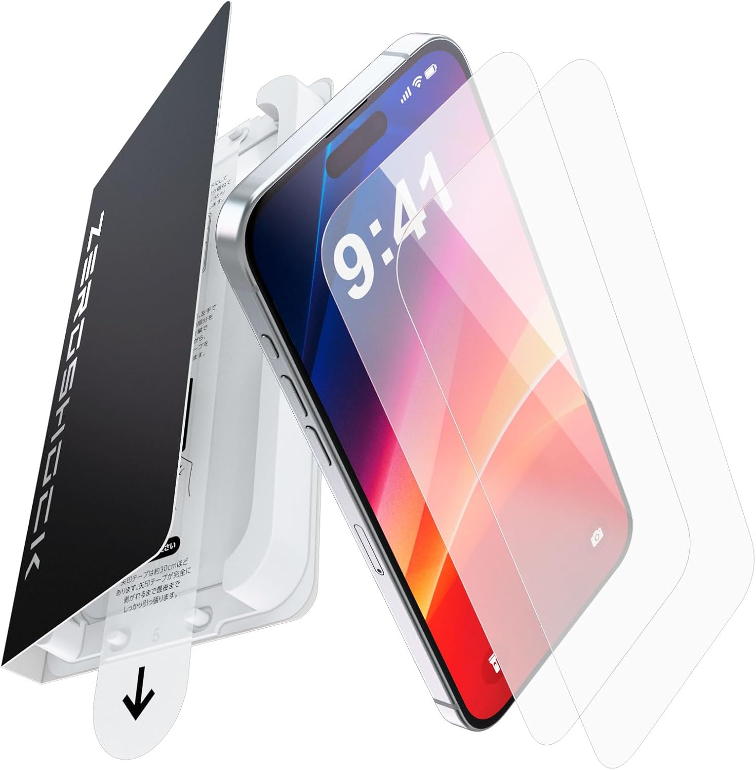 Detalle de エレコム PMWA25CFLGZT2 iPhone 17 Pro用ZEROSHOCKガラスフィルム、2枚入り・光沢・貼り付けツール付き
