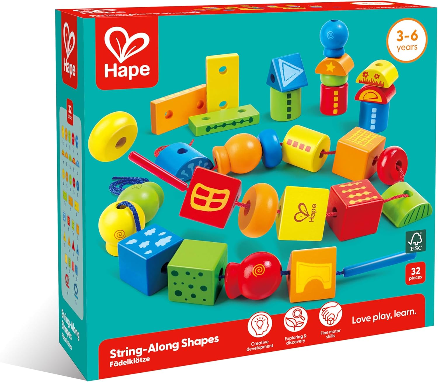 Thumbnail 4 de Hape Formes à Enfiler – Ensemble de 32 perles en bois à enfiler, multicolore