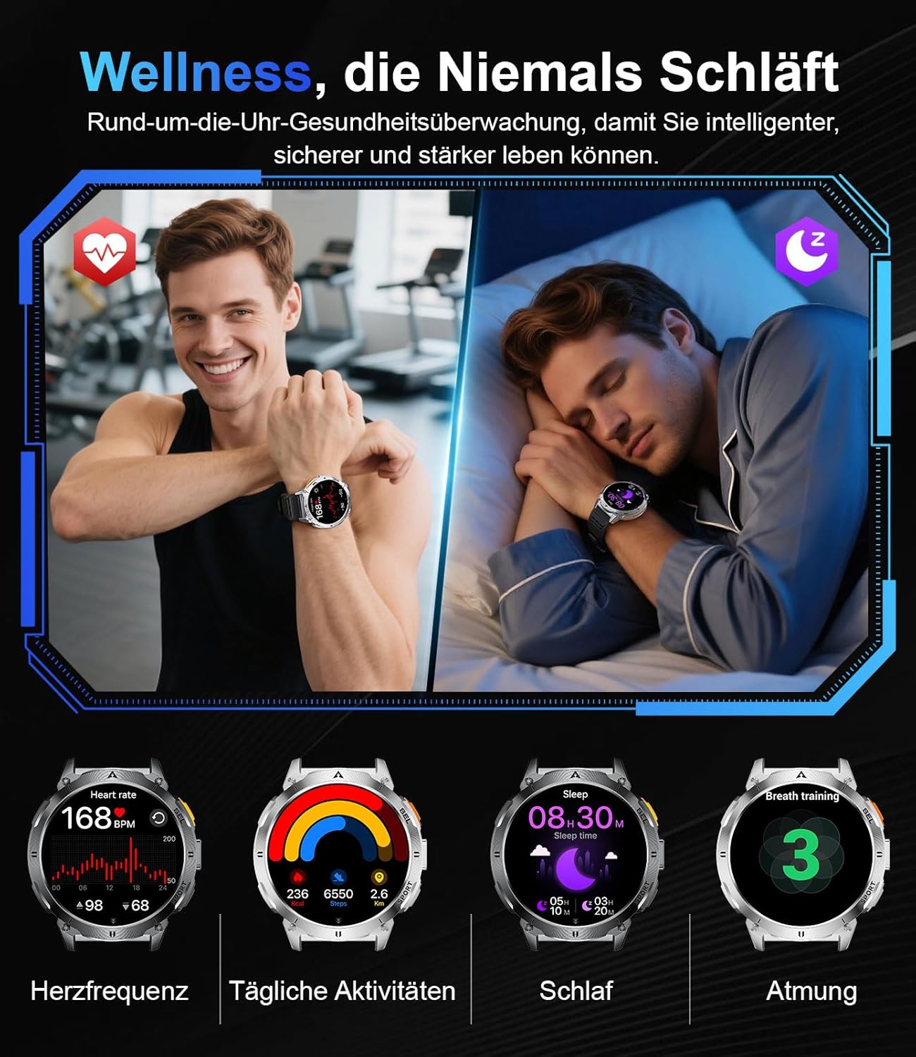 Thumbnail 4 de Montre Connectée Homme BENYAR SMART avec Torche LED et Écran AMOLED 1,62
