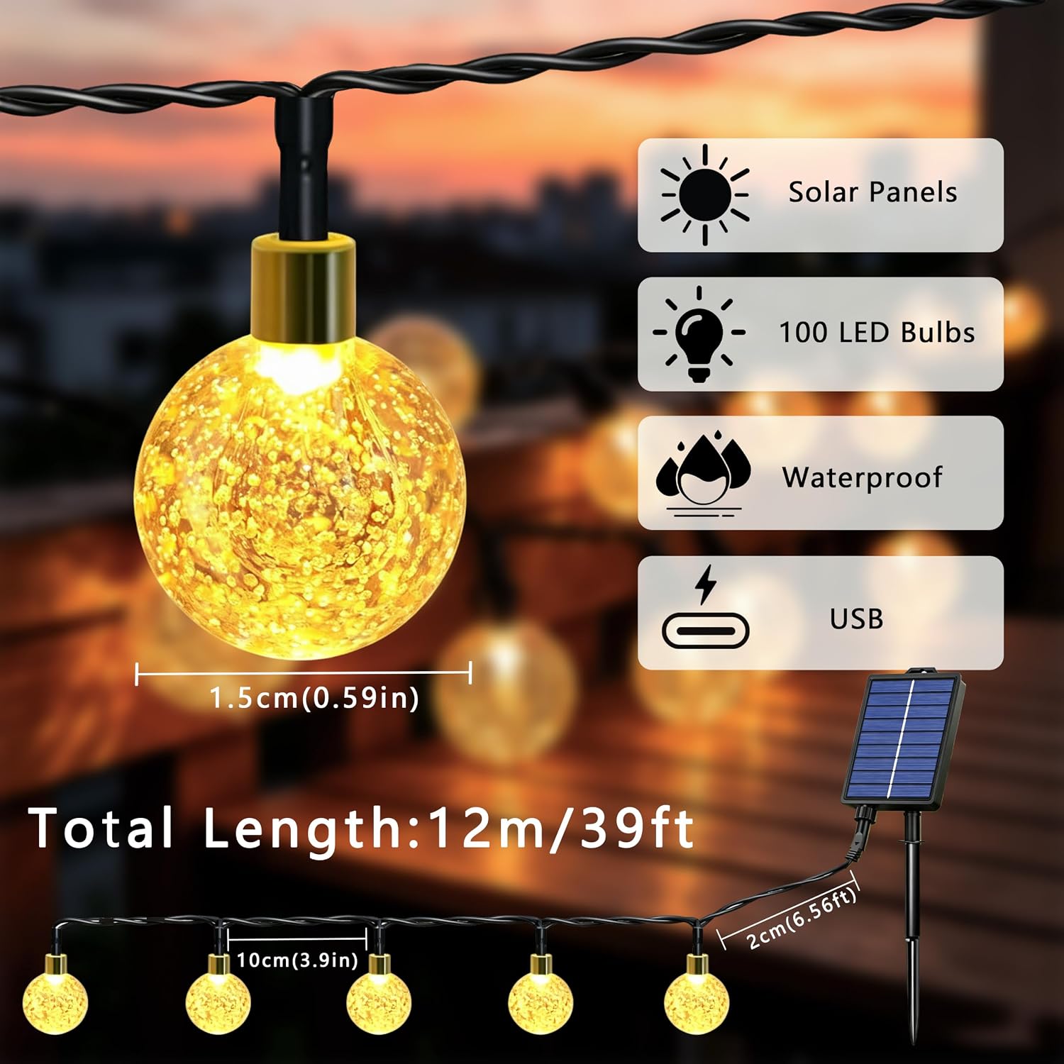 Thumbnail 1 de Xcdhemde Luci Solari da Esterno 12 m 100 LED USB – Catena Luminosa Impermeabile IP65 per Esterni