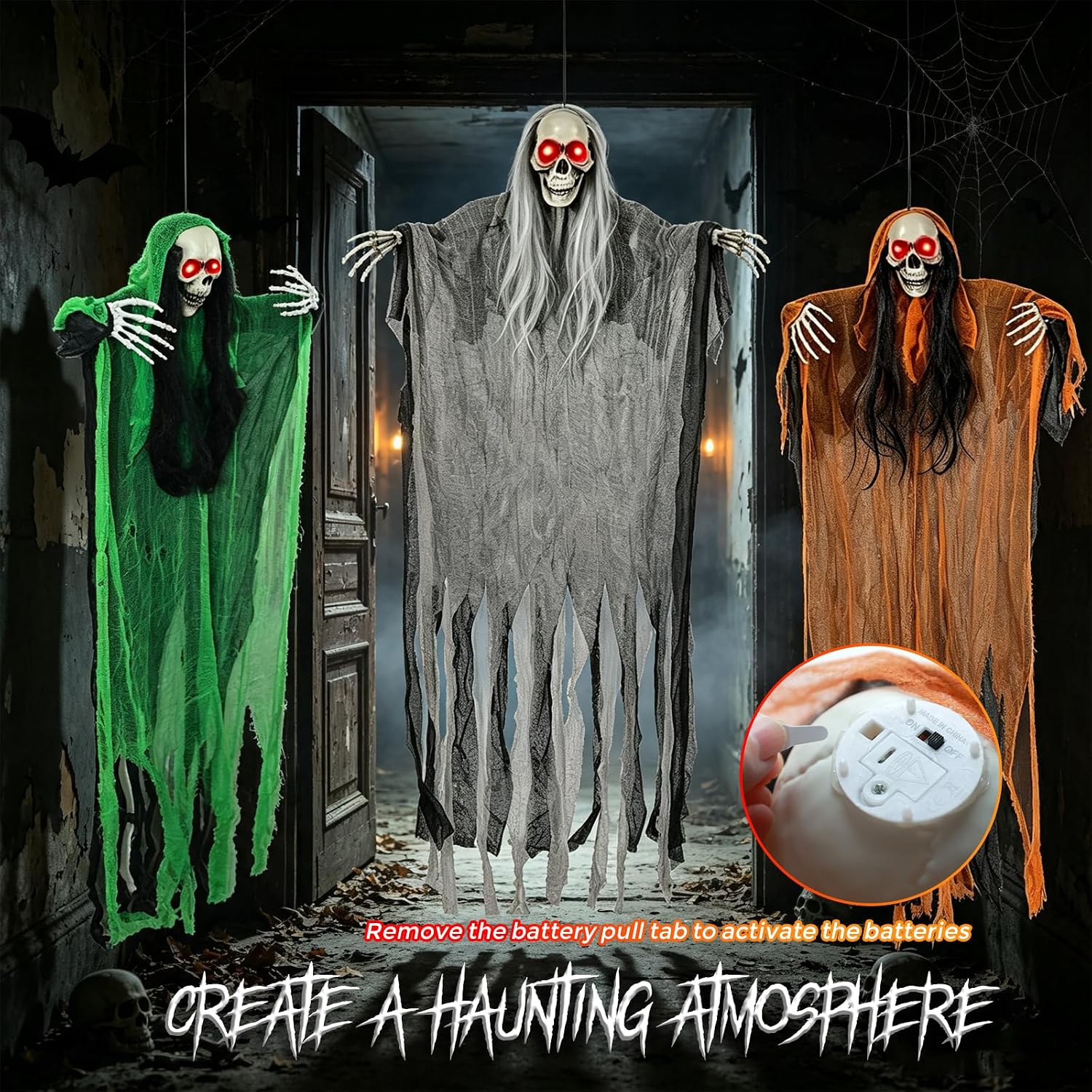 Thumbnail 6 de Hanging Halloween Skeleton Decorations, 3-Pack