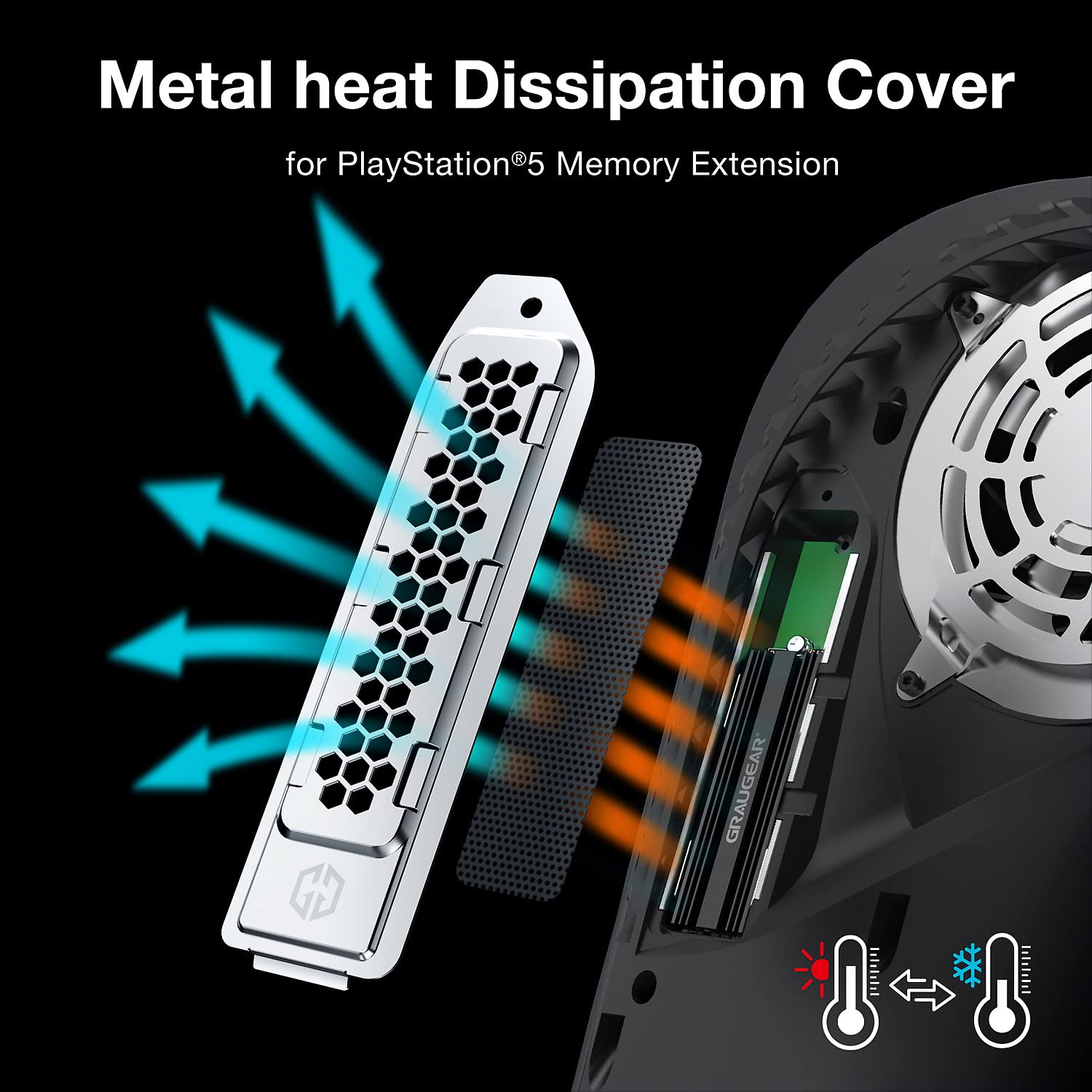 Detalle de GRAUGEAR PS5 M.2 SSD cooling cover 5 mm