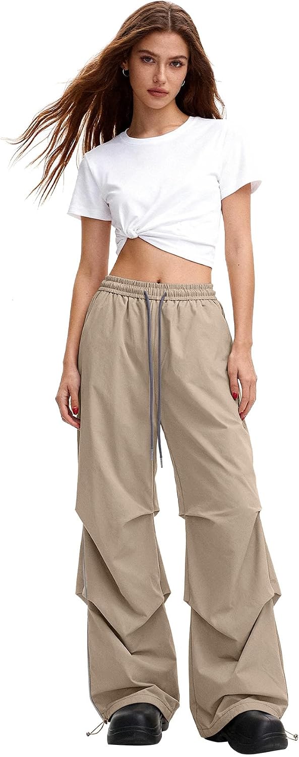 Detalle 2 de Bakyarder Women’s Y2K Parachute Pants, Wide Leg with Adjustable Drawstring Waist