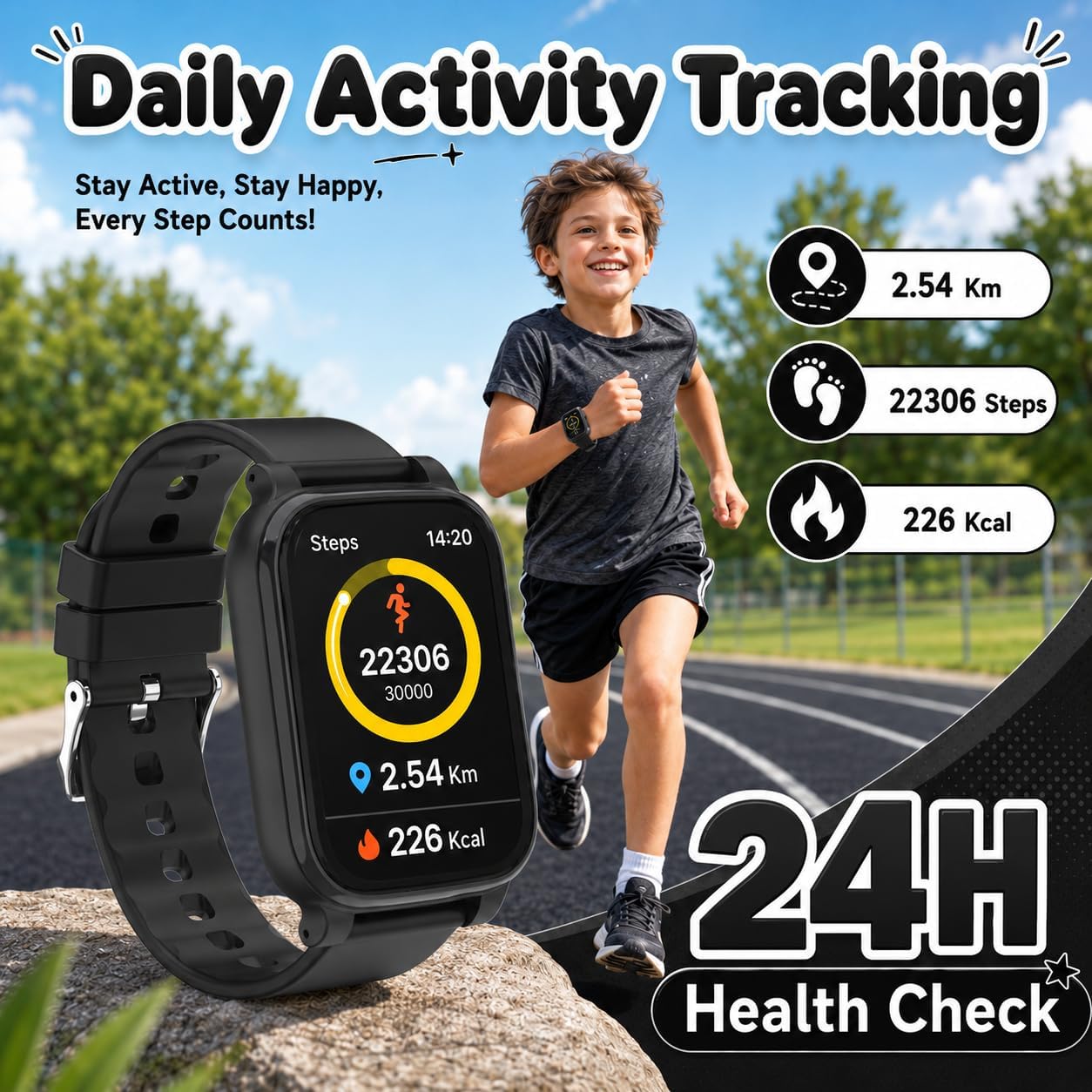 Detalle de pmstuy Fitness Tracker Montre Connectée pour Enfant — Écran 1,83'' HD, IP68, Suivi Activité et Sommeil, Jeux Éducatifs