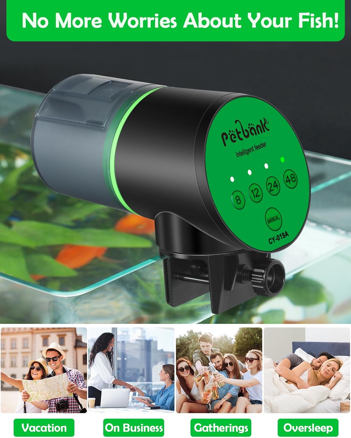 Thumbnail 6 de Petbank Automatic Fish Feeder for Aquarium – Battery‑Operated, 200ml Capacity with 4 Smart Interval Modes