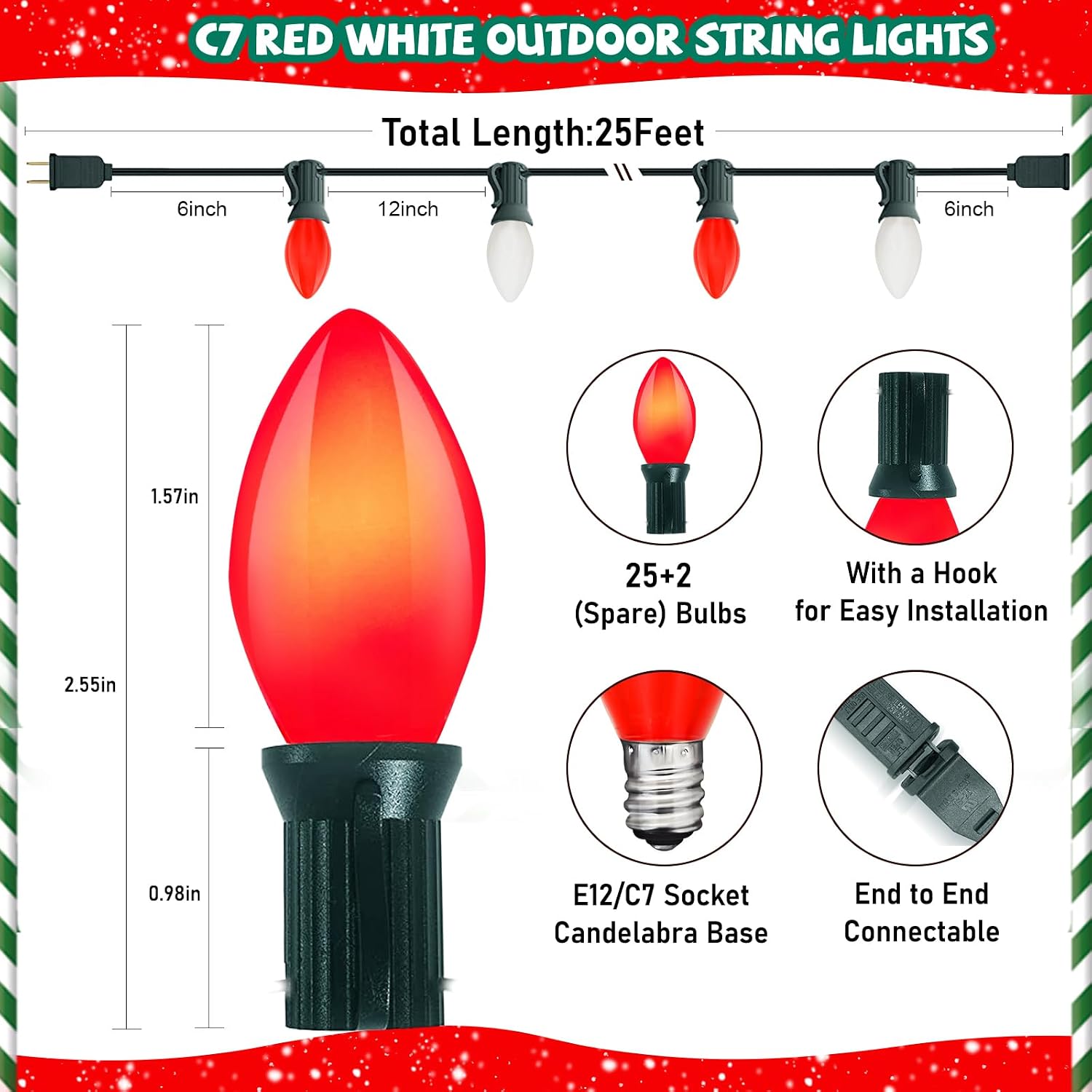 Thumbnail 1 de C7 LED Christmas Lights, 25-Foot String