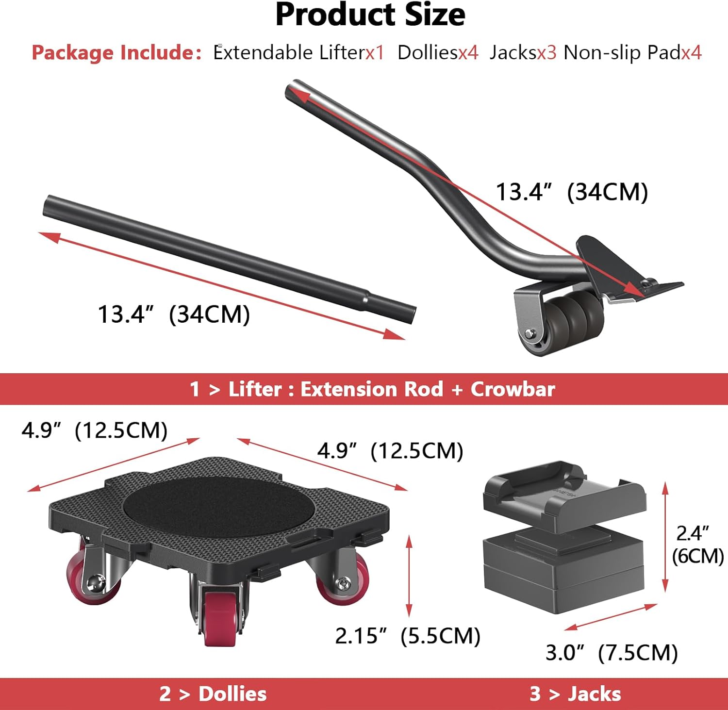 Thumbnail 3 de ONEON Furniture Movers with Wheels & Lifter Set – 300 kg Capacity Dolly, Extendable Lifter & Jacks