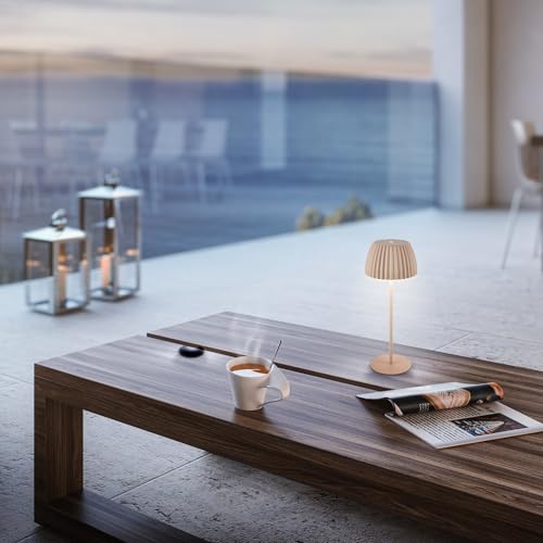 Detalle de BRILONER RIFFLE: lámpara de mesa recargable y sin cable con borde luminoso, IP44 y regulador táctil