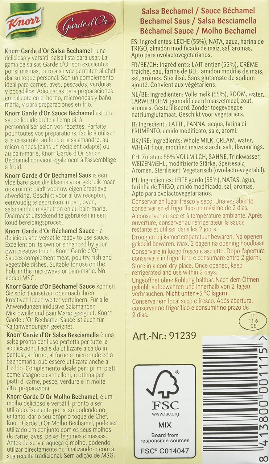 Detalle 2 de Knorr Garde d'or Sauce Béchamel 1l – Lot de 3, prêt à l’emploi