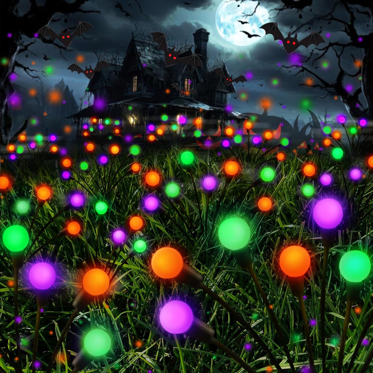 Detalle de SANJICHA 6-Pack Solar Firefly Lights, Halloween Outdoor Decor, 2 Modes