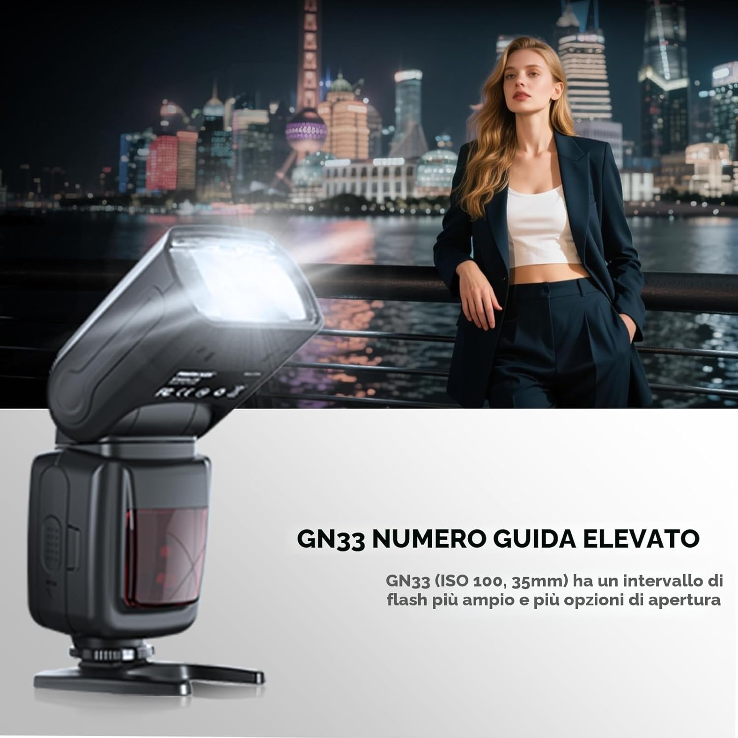 Thumbnail 5 de PHOTOOLEX Speedlite con slitta hot shoe a contatto singolo GN33 per Canon, Nikon, Sony e altre SLR mirrorless