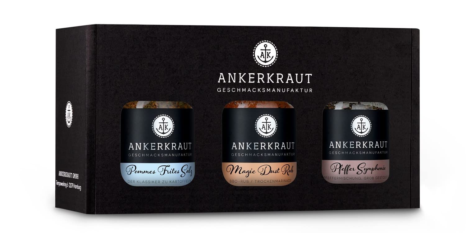 Detalle de Ankerkraut Geschenkset Best Of Ankerkraut – Pommes Salz, Magic Dust BBQ Rub & Pfeffer Symphonie