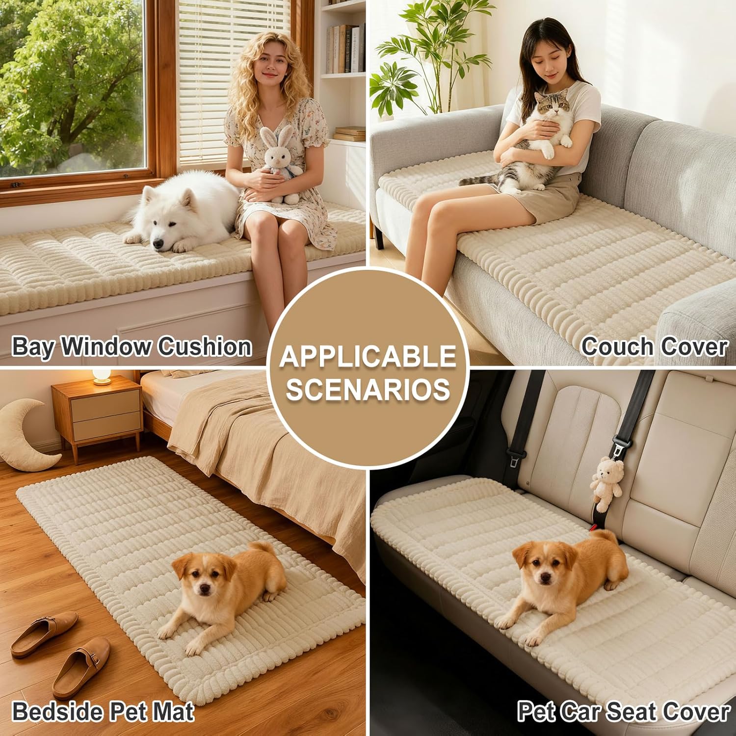 Detalle 2 de hyha Washable Non-Slip Plush Couch Covers for Dogs (Apricot, 27.6" x 59")