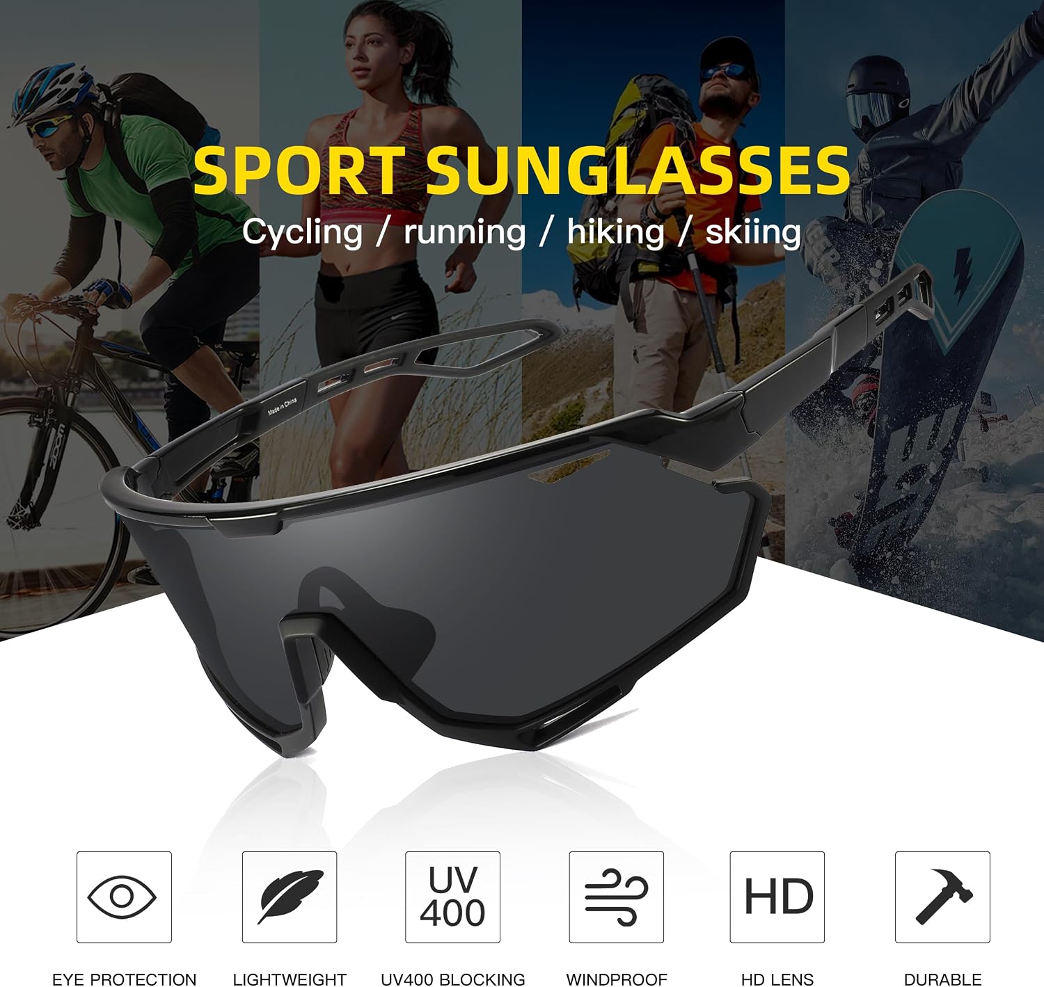Detalle de SINSPORT eyewear Occhiali sportivi: protezione UV400 per ciclismo, guida e attività all’aperto