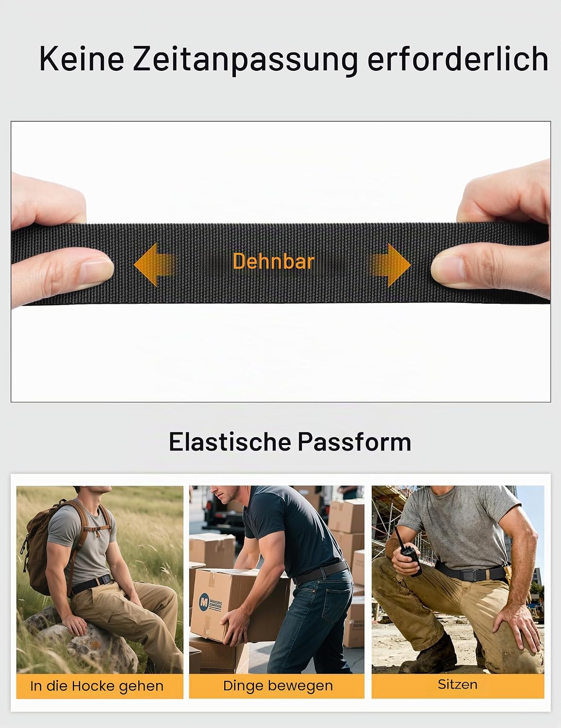 Detalle de JUKMO Taktischer Stretchgürtel für Männer – 3,8 cm Nylon-Web Ratsche Schnellspanner in Geschenkbox