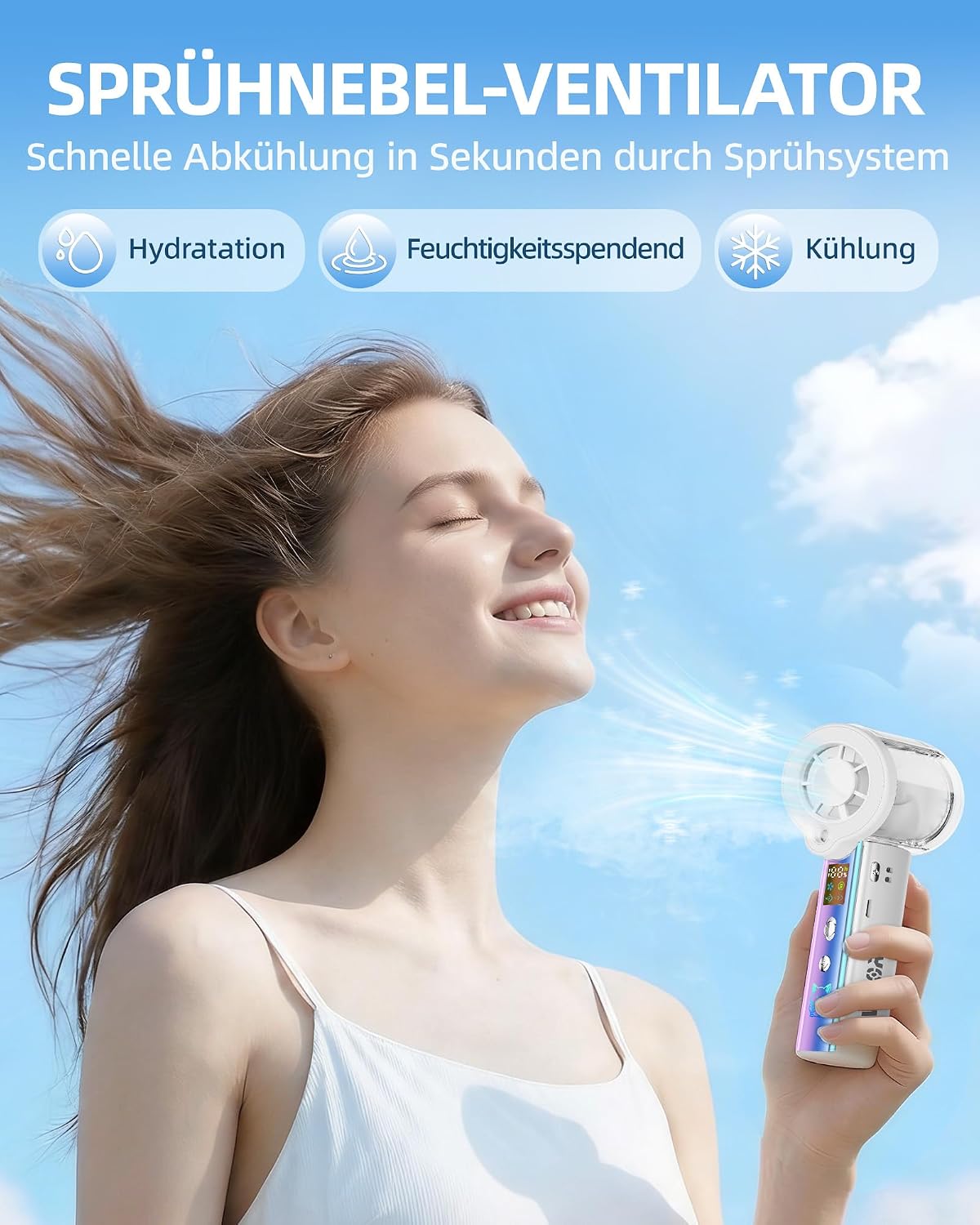 Detalle de Carehabi Handventilator mit Wasserkühlung – kompakt, leise und vielseitig