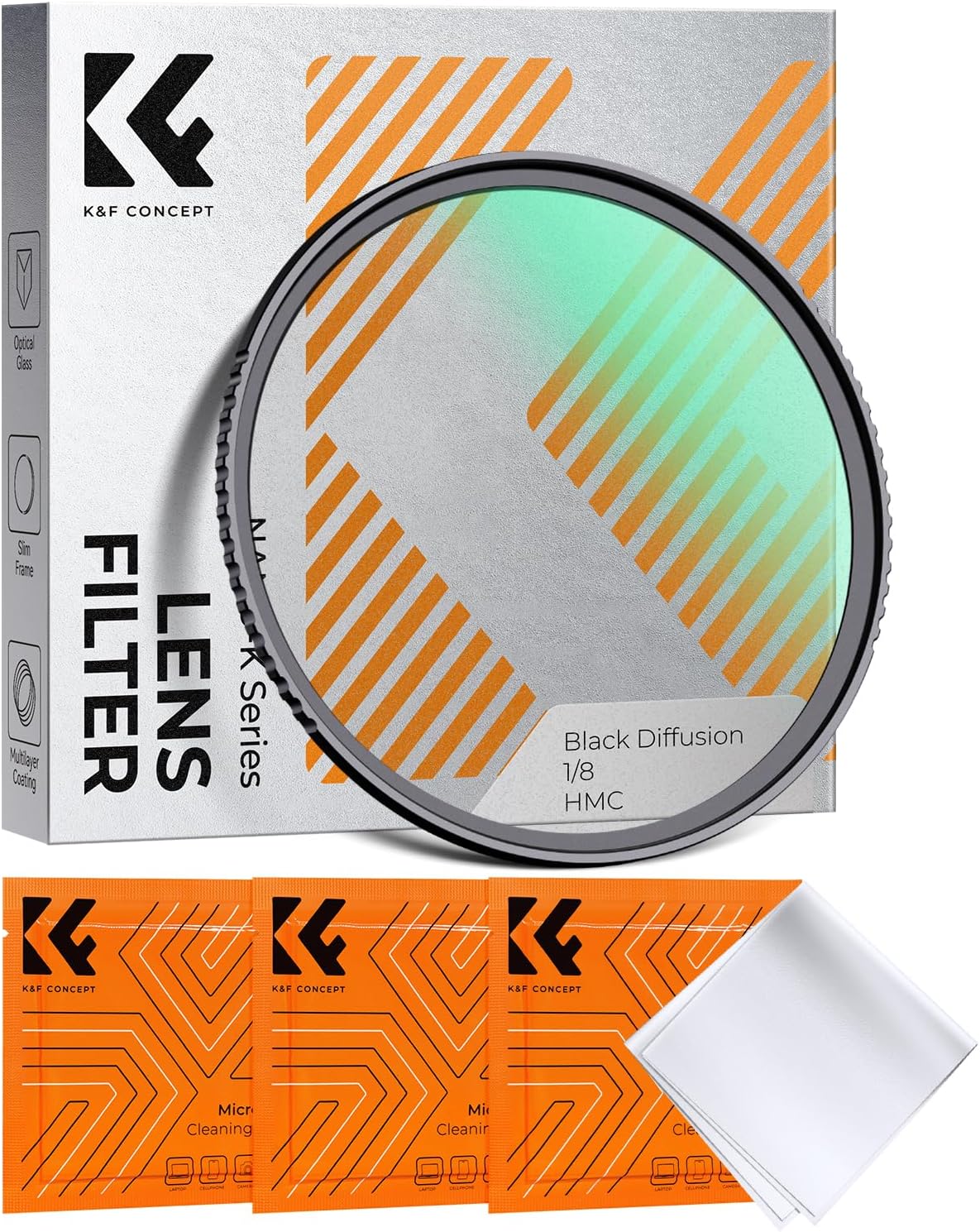 Detalle de K&F CONCEPT Nano-K Filtro Black Diffusion 1/8 (Black Mist 1/8) con vetro ottico e 3 panni per la pulizia