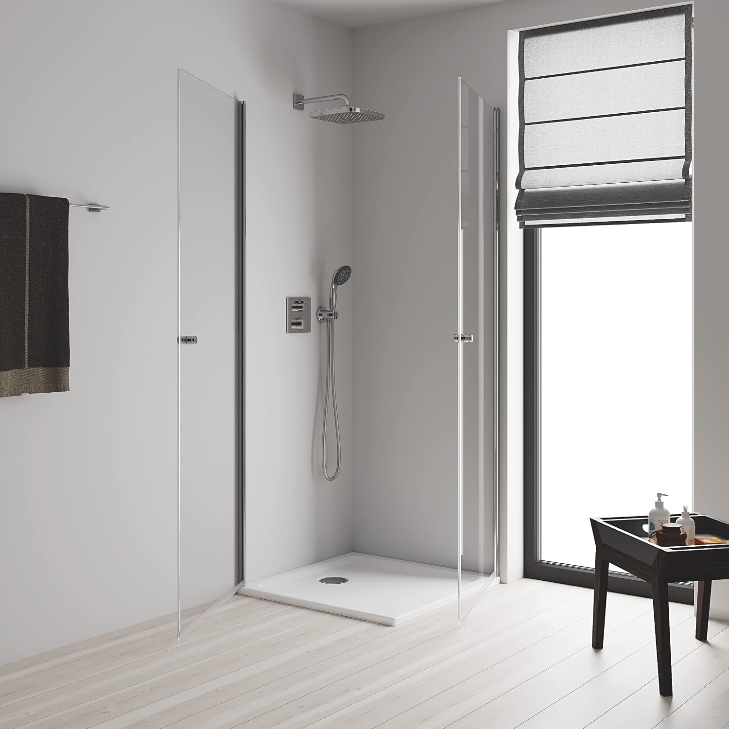 Detalle de GROHE Douche de tête Vitalio Comfort 250 Cube – jet Rain, forme carré 250 mm, pivotable, raccords 1/2