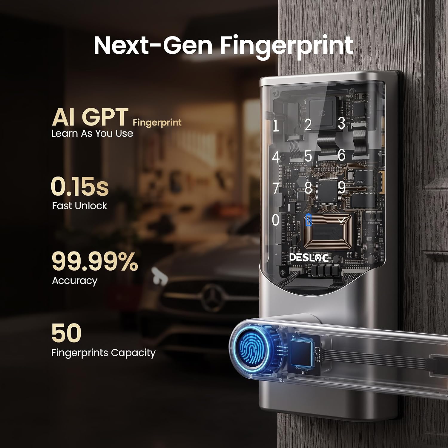 Thumbnail 2 de DESLOC K221 Fingerprint Smart Door Lock with Handle, Built-In Wi-Fi and Keypad