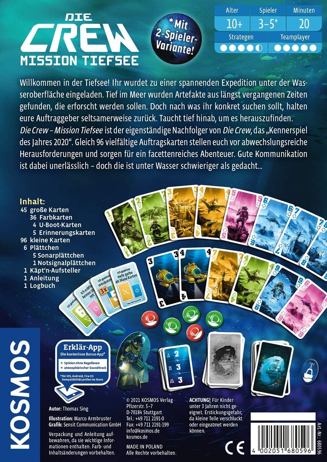 Detalle 2 de Kosmos Die Crew – Mission Tiefsee (680596): kooperatives Kartenspiel für 3–5 Spieler