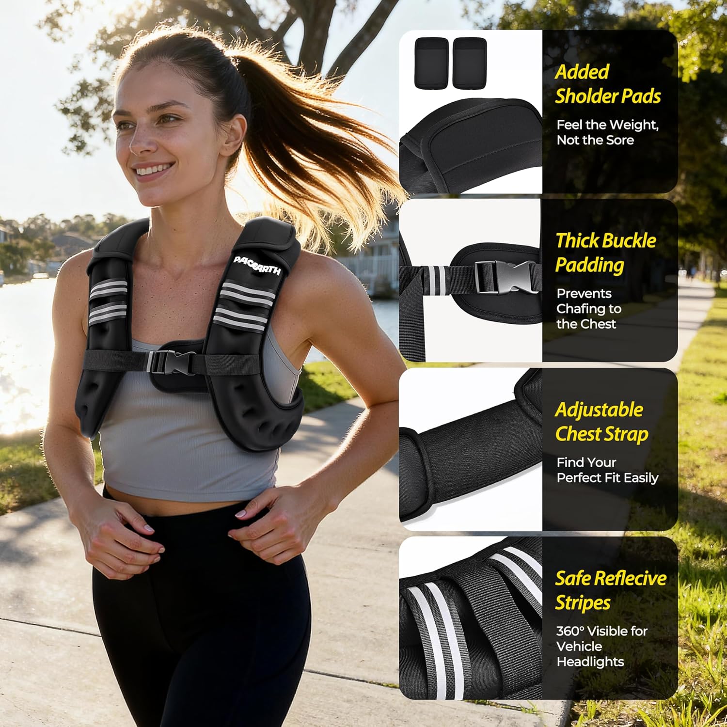 Thumbnail 3 de PACEARTH Weighted Vest (6–30 lb) with Reflective Stripe, Odor-Free Lycra & Phone Pouch