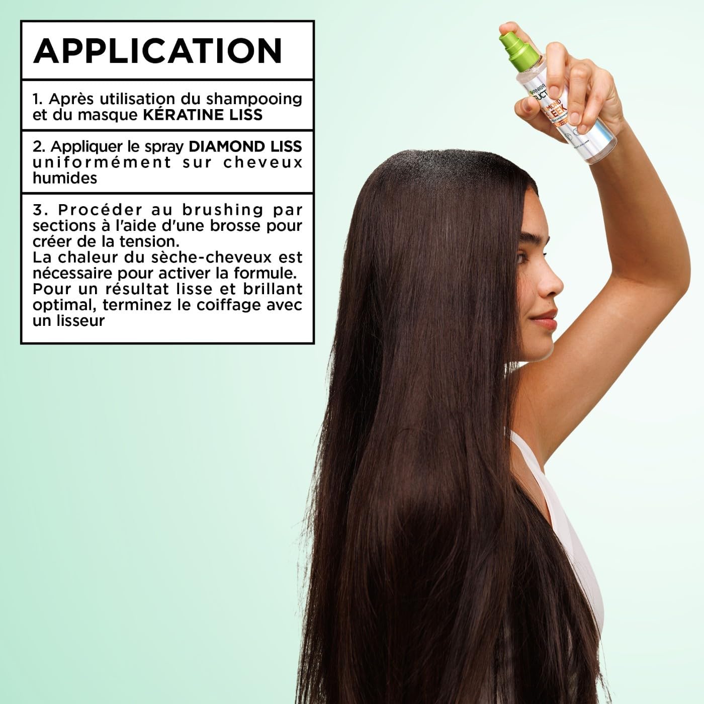 Detalle de Garnier Fructis Diamond Liss – Spray lissant brillance diamant thermo-protecteur, anti-frisottis, 150 ml