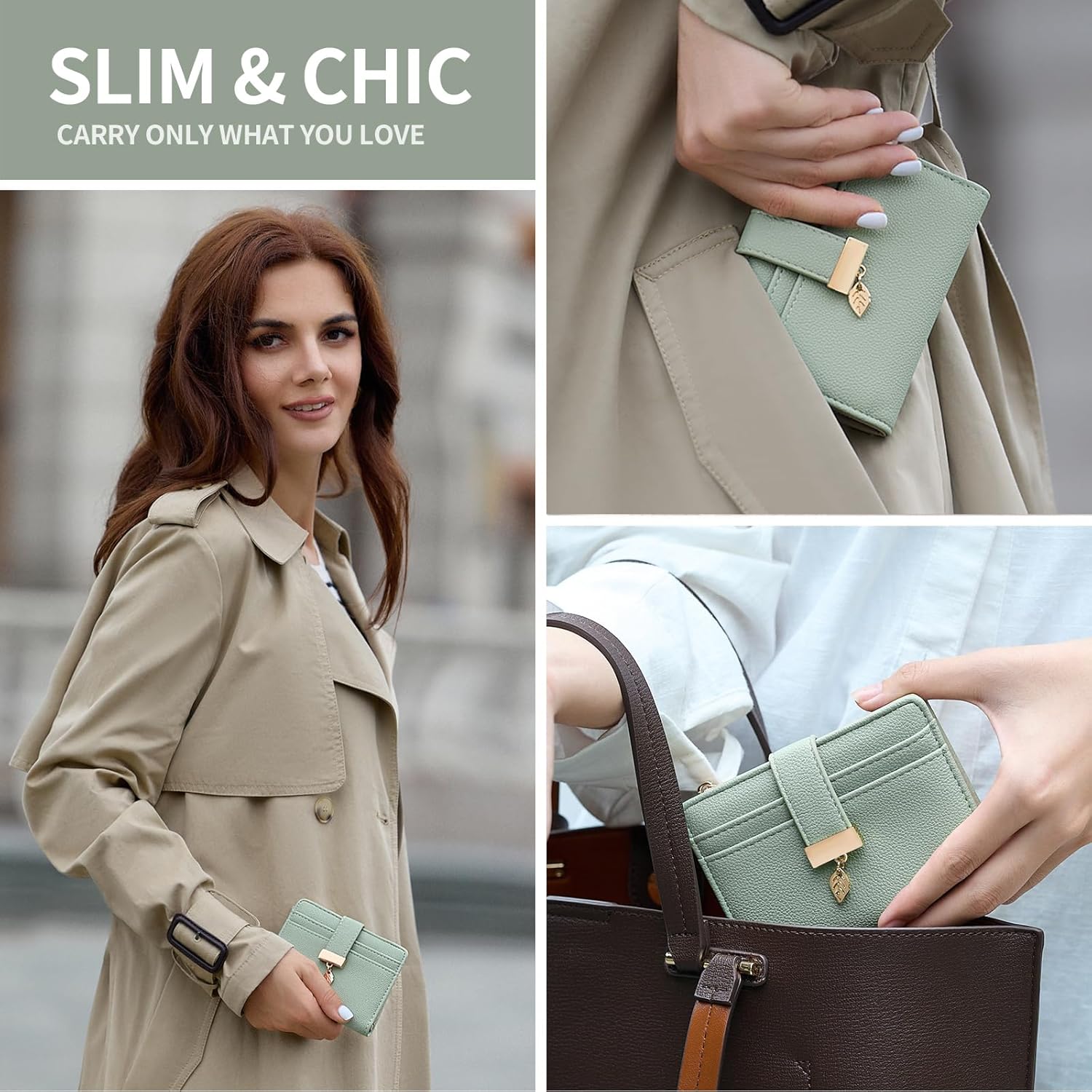 Detalle de Pomelo Best women’s RFID vegan leather bi-fold wallet with zip coin pocket