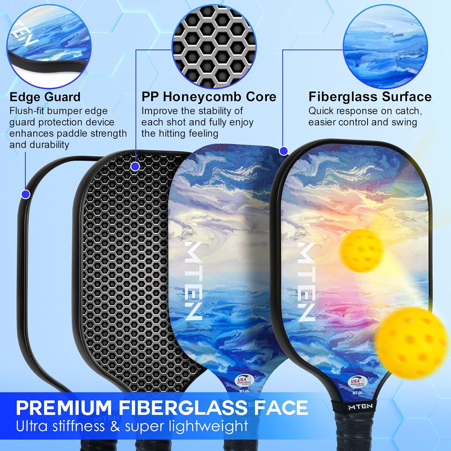 Thumbnail 2 de MTEN Pickleball Paddle Set, 2 USAPA-Approved Fiberglass Paddles