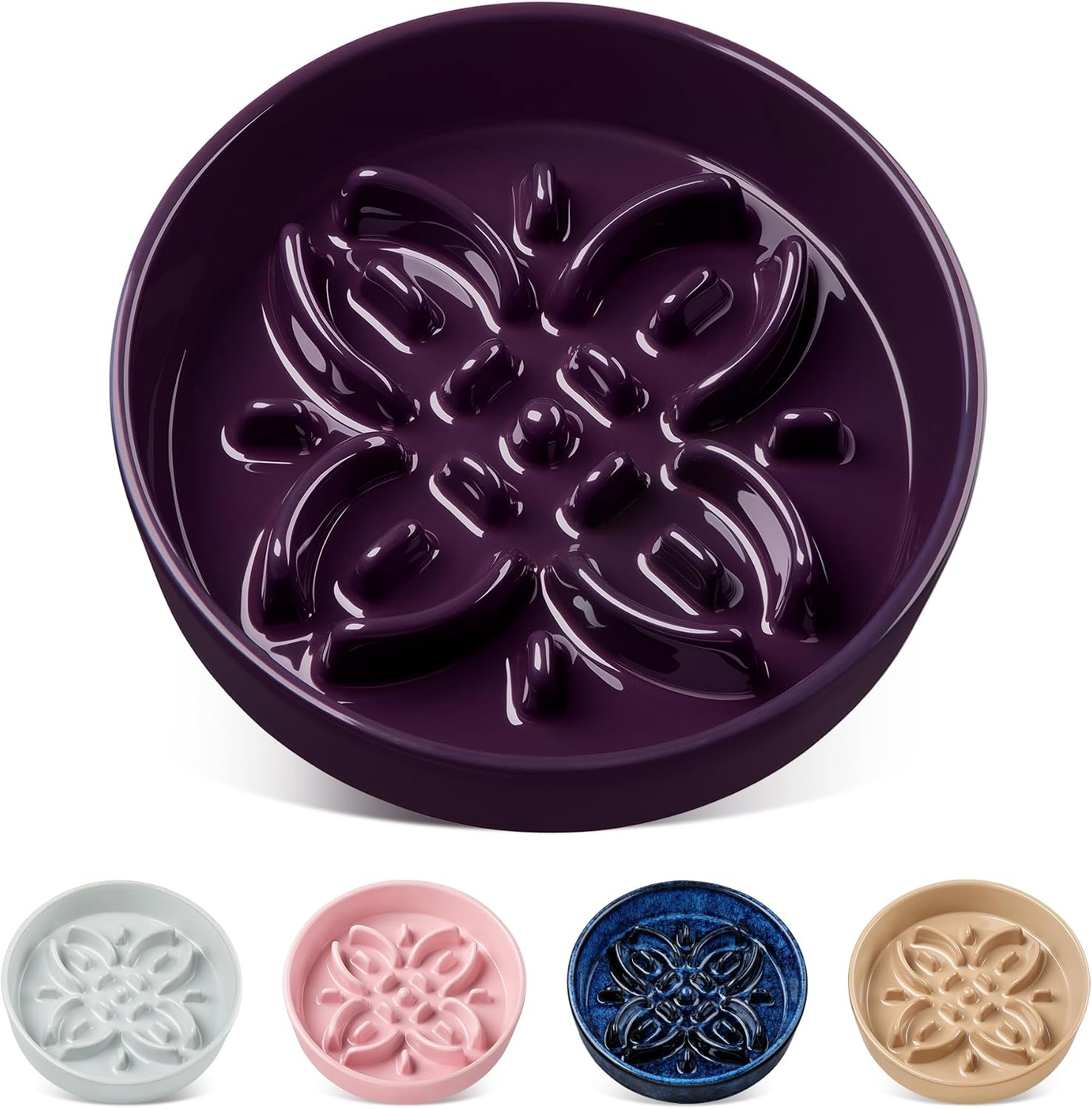 Detalle de vancasso Gamelle anti-glouton en céramique 390 ml, design pétales – Violet