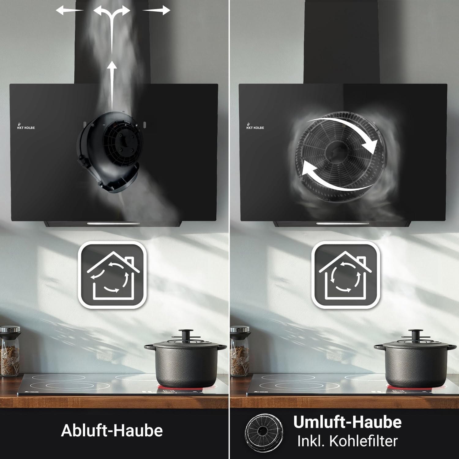 Thumbnail 4 de KKT KOLBE BASE6004SKKT Dunstabzugshaube 60 cm (Umluft/Abluft, Schwarz, Glas, LED, SensorTouch)