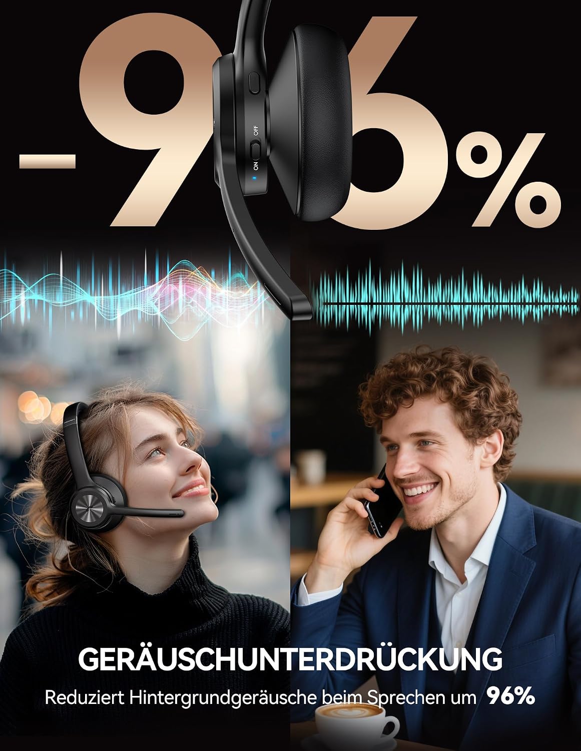 Thumbnail 1 de TECKNET Bluetooth Headset mit Mikrofon – Kabellos, BT6.0, ENC-Rauschunterdrückung, Ein Ohr ideal für Büro, Homeoffice und Callcenter