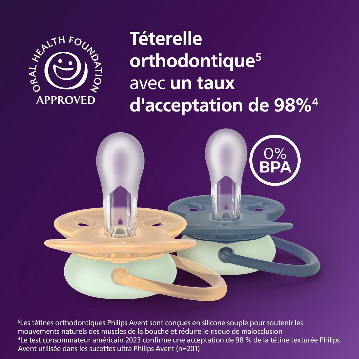 Thumbnail 2 de Philips Avent Sucettes Ultra-Soft jour/nuit (SCF094/10) – 4 sucettes 6–18 mois, forme orthodontique