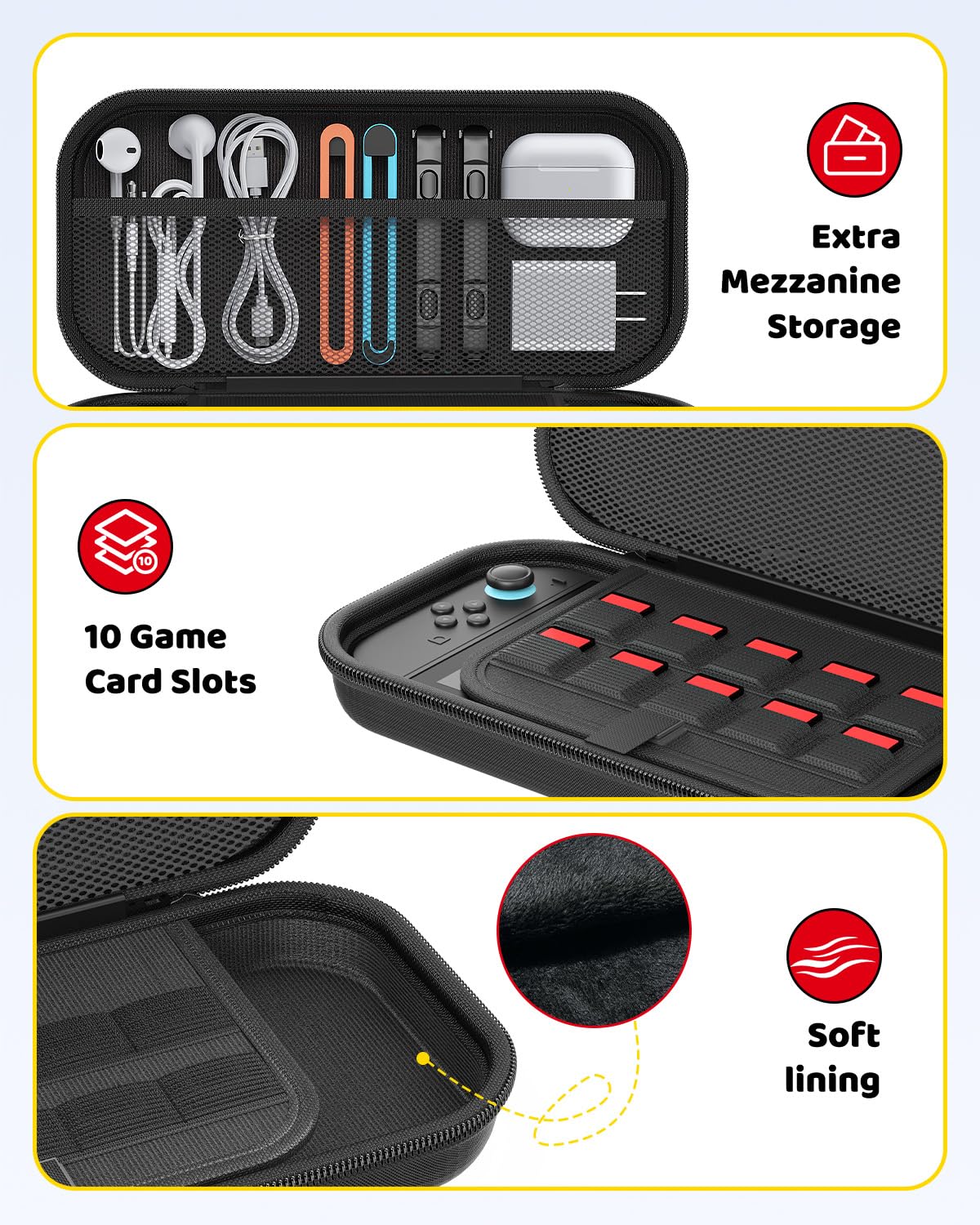 Detalle de Zubehör für Switch 2 (2025) – Slim Tragetasche mit 2 HD-Glasdisplay-Schutzfolien, Crystal Cover-Set, Staubstopfer-Kit und 4 Daumengriffe