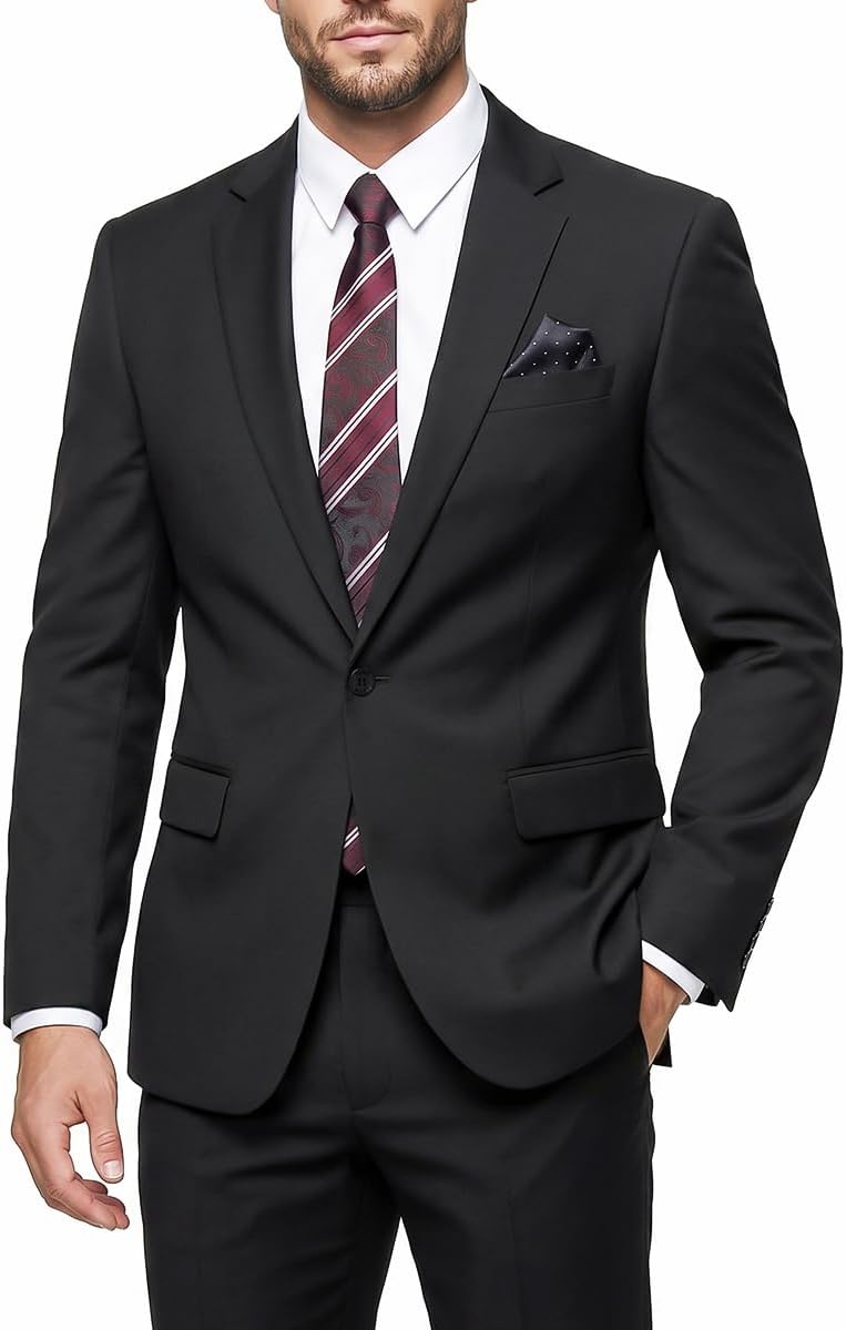 Detalle de WYWK Men's Slim-Fit Suit with One-Button Blazer, Tie and Pocket Square