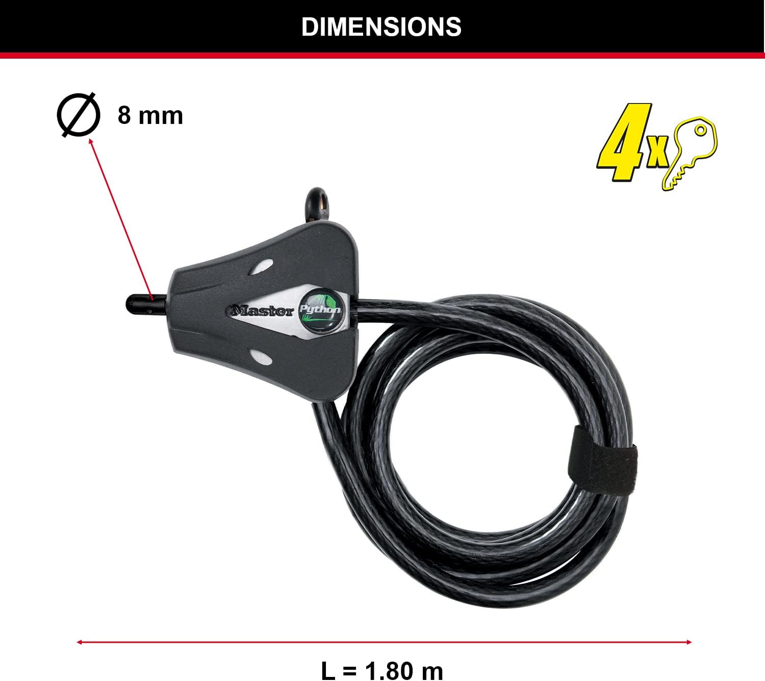Thumbnail 4 de Master Lock 8418EURD: Cavo antifurto regolabile 1,8 m in vinile