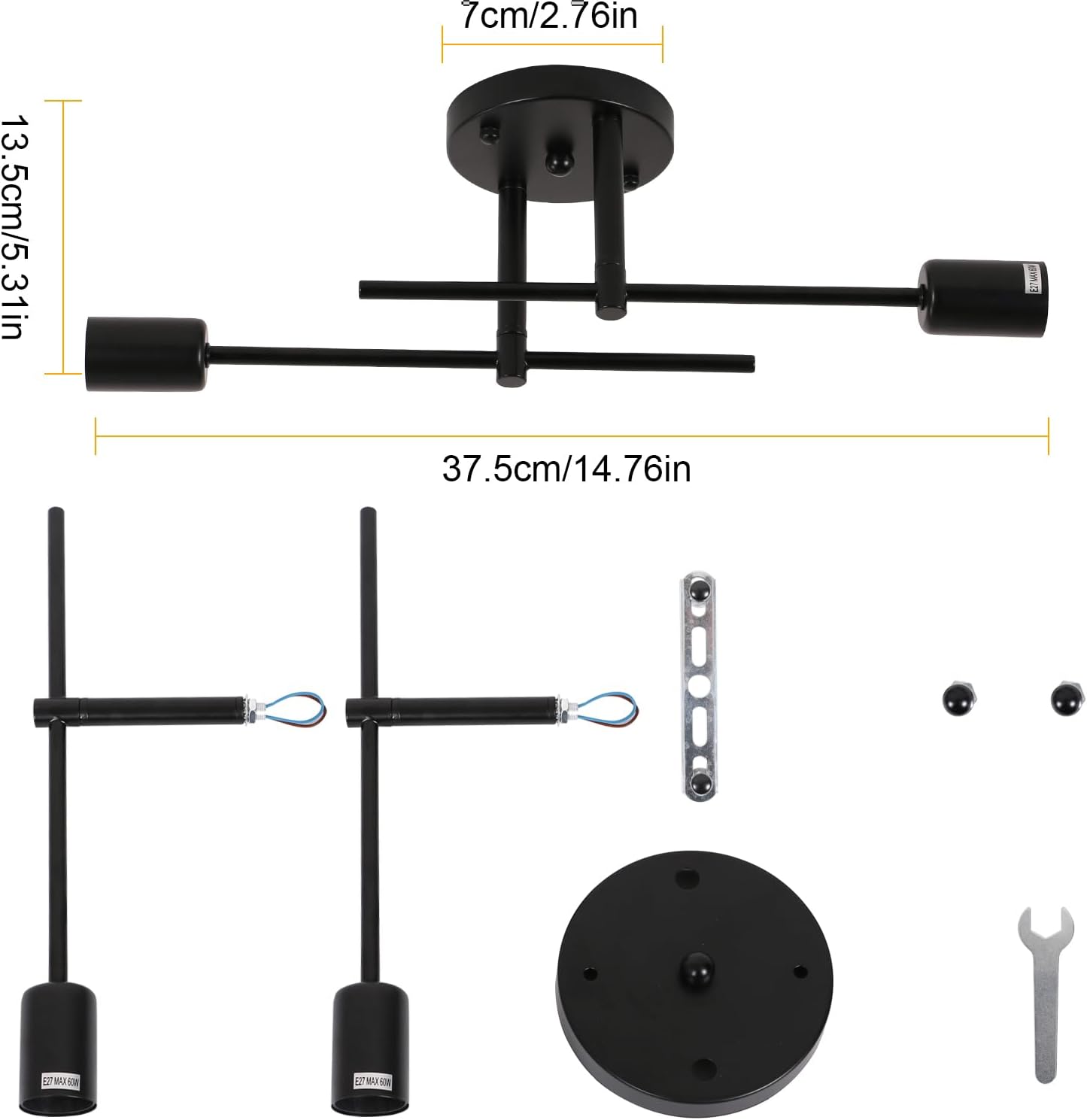 Thumbnail 2 de Riserva RVDE-41 industriële plafondlamp met 2 E27-fittingen, zwart metaal