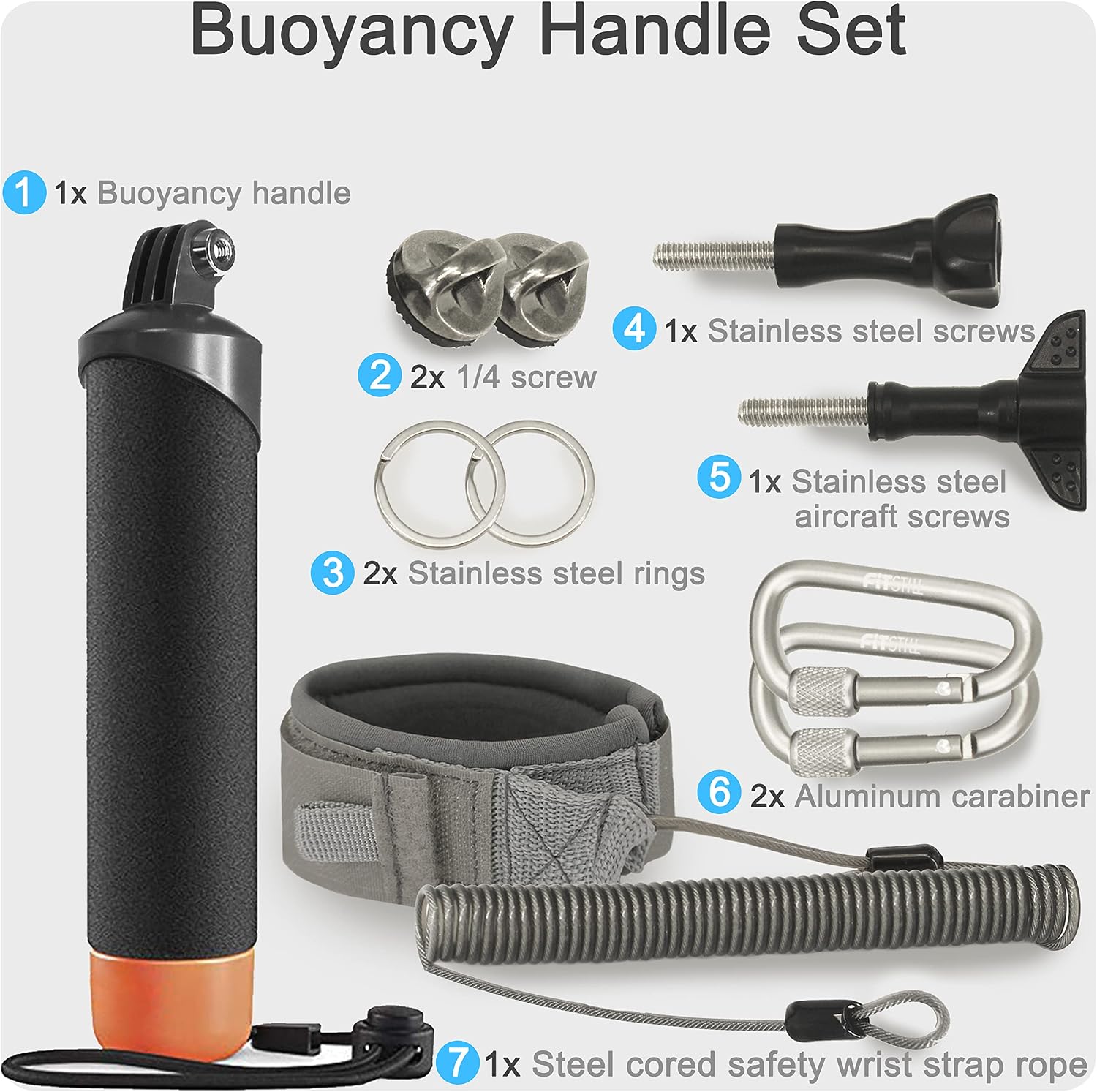 Thumbnail 6 de FitStill Waterproof Monopod Floating Hand Grip with Steel‑Cored Safety Rope for Go Pro, DJI Osmo Action and More